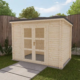 Abri de jardin toit plat 9m² PENTY - madriers 28mm brut - tuiles métalliques - Gardy Shelter Ma boutique